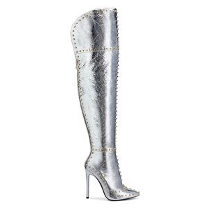 IAMJENNIFERLE Silver w/ gold studded Thigh-High Boots NWT